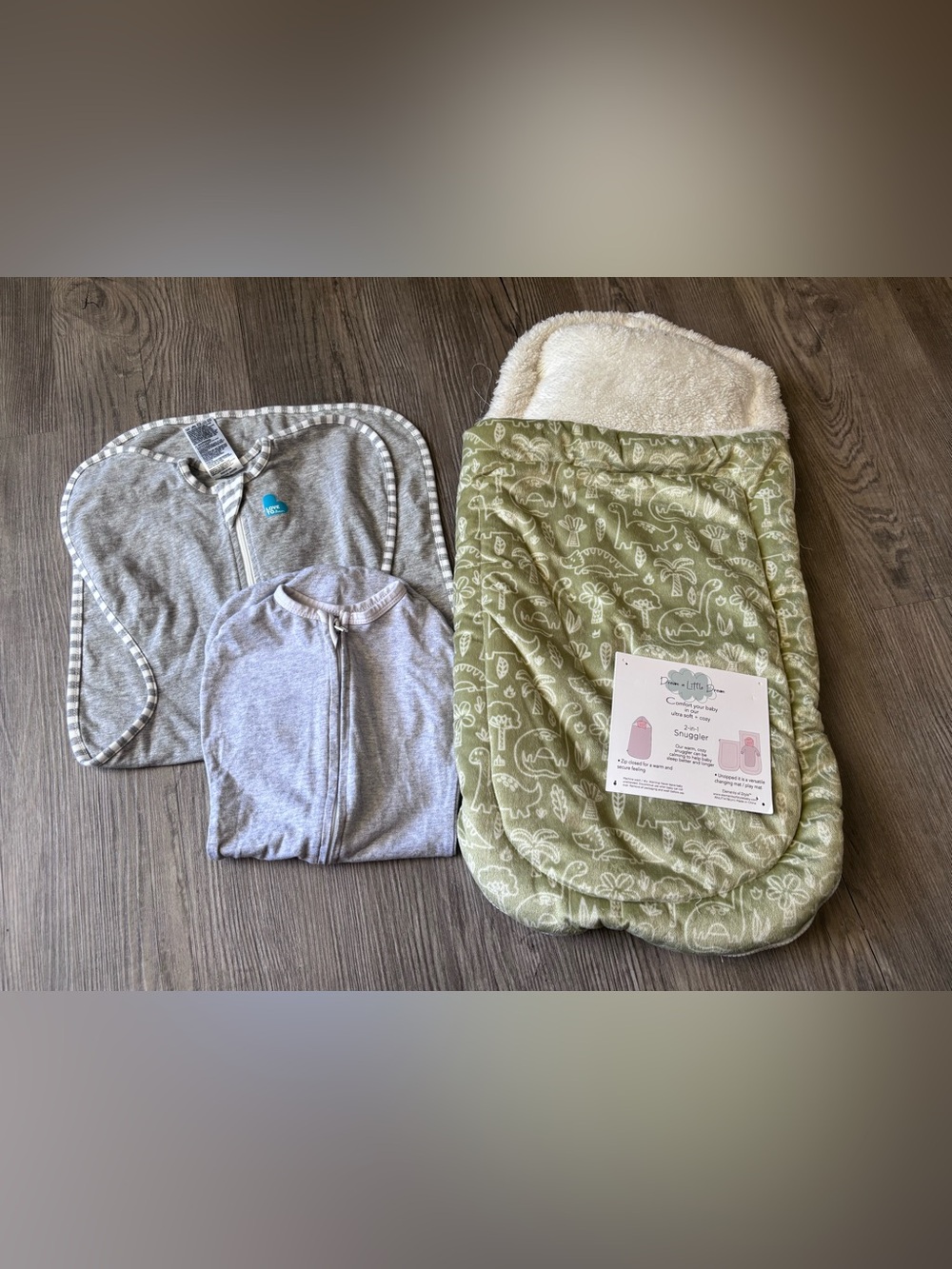 Source Unknown Kids Mittens and Swaddle Set in Gray and Olive Green